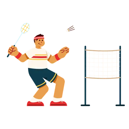 Energic badminton player during match  Illustration