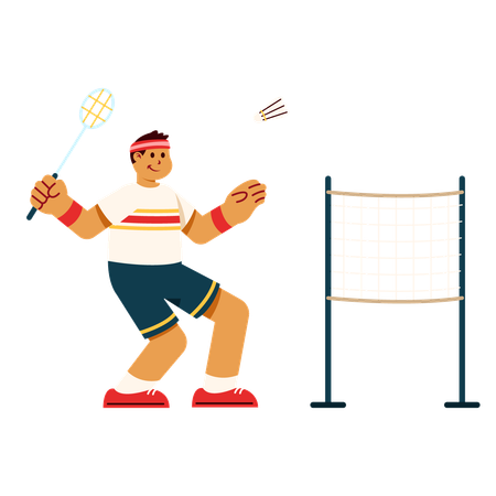 Energic badminton player during match  Illustration