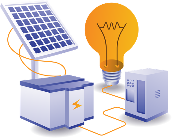 Énergie solaire utilisée dans les ampoules et le serveur  Illustration