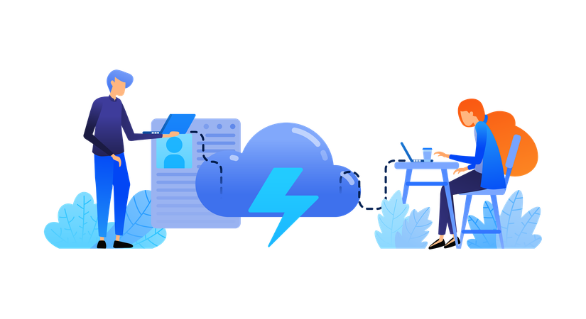 Energieeinsparung und -speicherung in Cloud-Datenbanken für Unternehmen zur drahtlosen Datenkommunikation und zum persönlichen Zugriff  Illustration