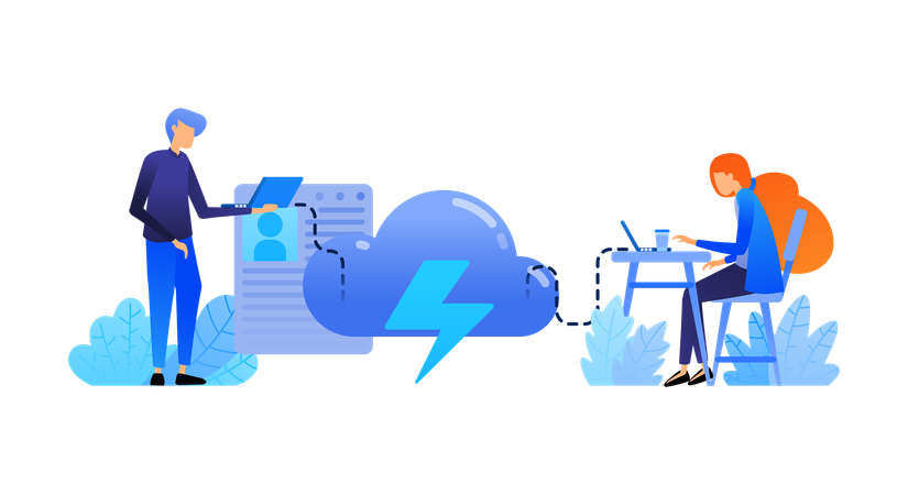 Energieeinsparung und -speicherung in Cloud-Datenbanken für Unternehmen zur drahtlosen Datenkommunikation und zum persönlichen Zugriff  Illustration