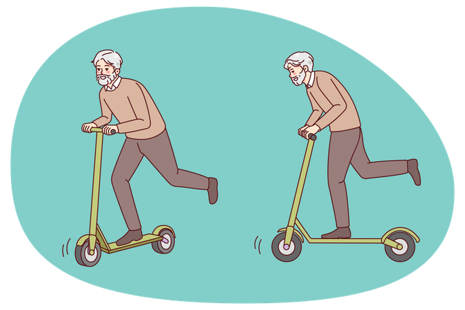 Energischer alter Großvater fährt auf Roller  Illustration