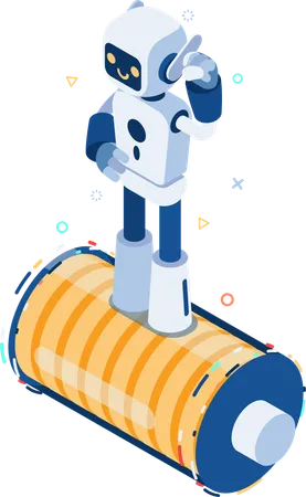 Energized Ai Robot Standing on Full Energy Battery  Illustration