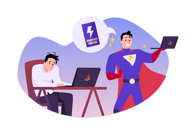 Energy drink banner with active and tired businessman  Illustration