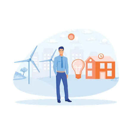 Energy efficiency in household and industry  Illustration