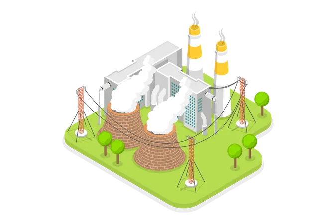 3 D Isometric Flat Vector Conceptual Illustration Of Energy Generation Plant Nuclear Power Station Illustration