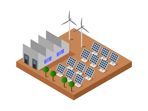 Energy production using solar panel Illustration