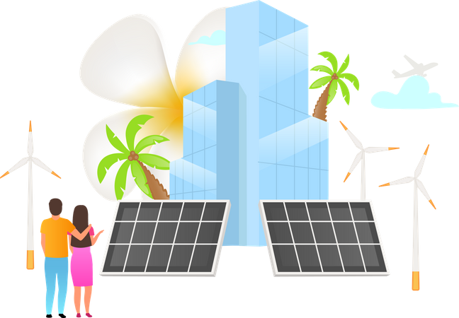 Energy saving by solar system  イラスト