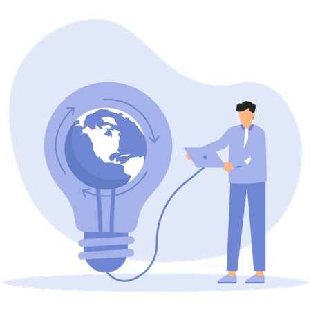 Energy saving light bulb and ESG of Employee use green energy  Illustration