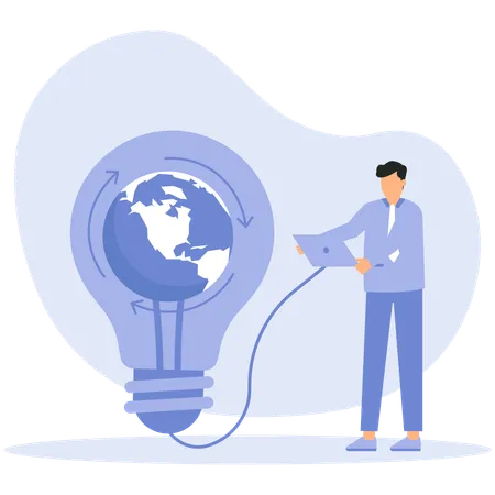 Energy saving light bulb and ESG of Employee use green energy  Illustration