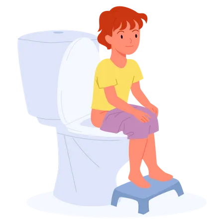 Enfant assis sur les toilettes  Illustration