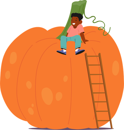 Enfant assis sur une citrouille  Illustration