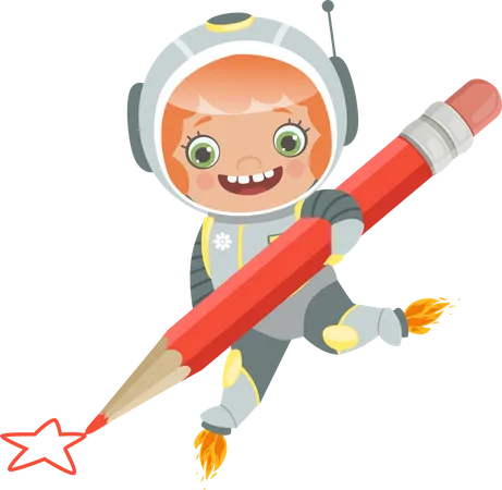 Enfant astronaute tenant un stylo  Illustration