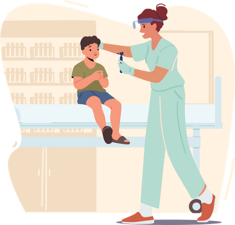 Enfant au rendez-vous chez le médecin à l'hôpital  Illustration