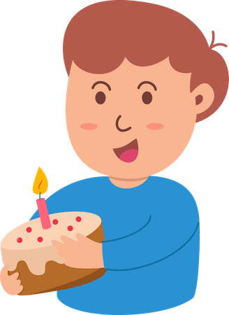 Enfant avec un gâteau à la main  Illustration