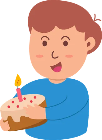 Enfant avec un gâteau à la main  Illustration