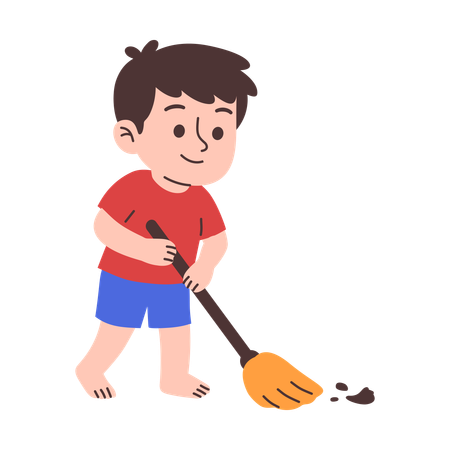 Enfant balayant le sol  Illustration