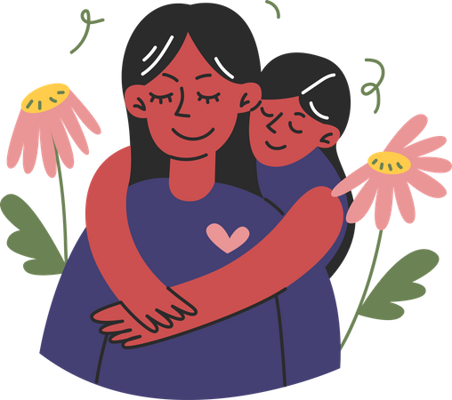 Enfant câlins mère  Illustration