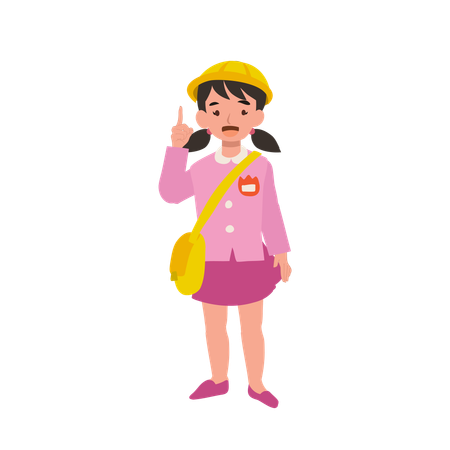 Enfant d'âge préscolaire souriant en uniforme de maternelle donnant des conseils utiles  Illustration