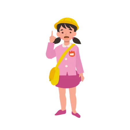 Enfant d'âge préscolaire souriant en uniforme de maternelle donnant des conseils utiles  Illustration