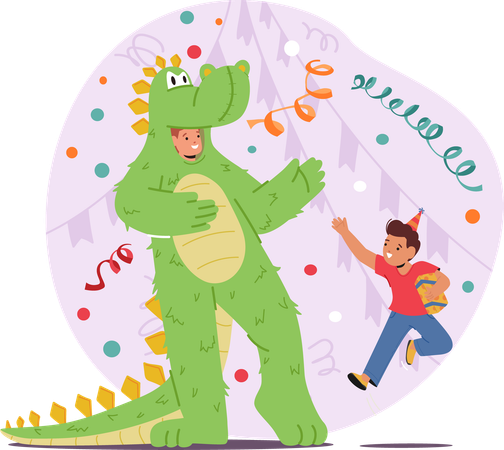 Un enfant danse joyeusement dans un crocodile  Illustration