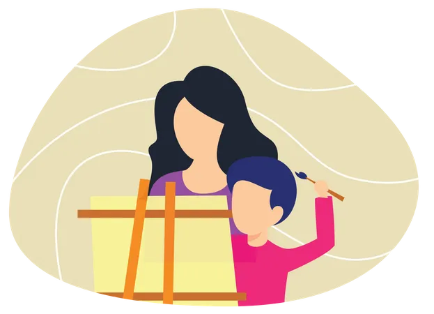 Peinture dessin enfant avec mère  Illustration