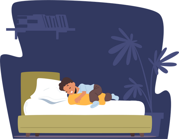 Enfant dormant sur le lit  Illustration