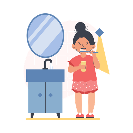 L'enfant effectue une routine quotidienne de soins dentaires  Illustration