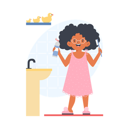 Enfant en chemise de nuit avec brosse à dents et dentifrice  Illustration