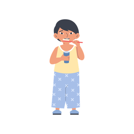 Enfant en pyjama se brossant et se rinçant les dents  Illustration