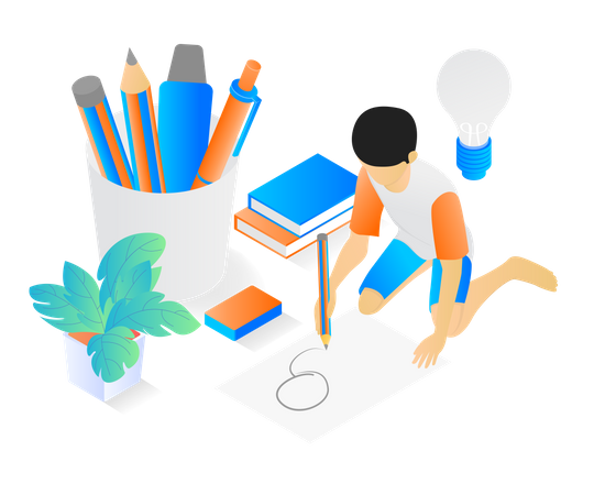 Enfant faisant un dessin  Illustration