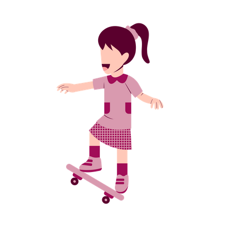 Enfant fille jouant au skateboard  Illustration