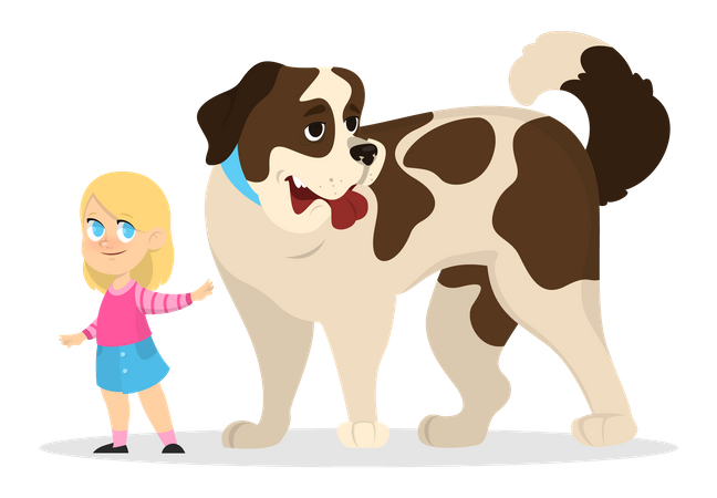 Une petite fille joue avec un chien  Illustration
