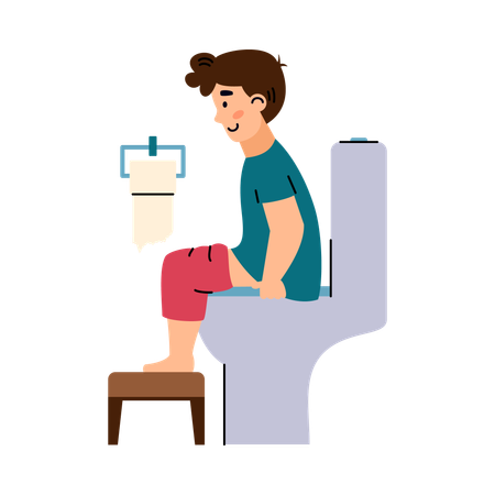 Petit garçon assis sur les toilettes dans la salle de bain  Illustration