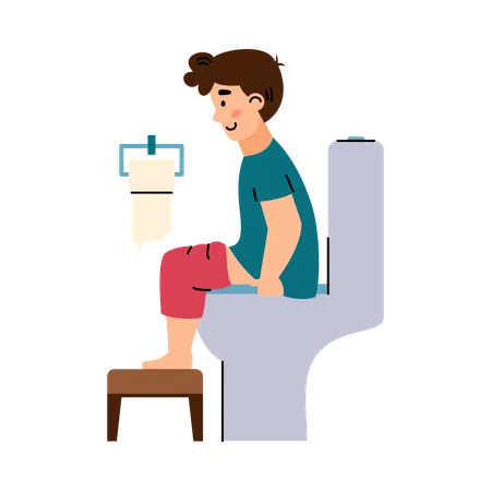 Petit garçon assis sur les toilettes dans la salle de bain  Illustration