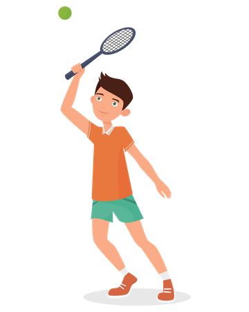 Enfant, garçon, jouer au tennis  Illustration