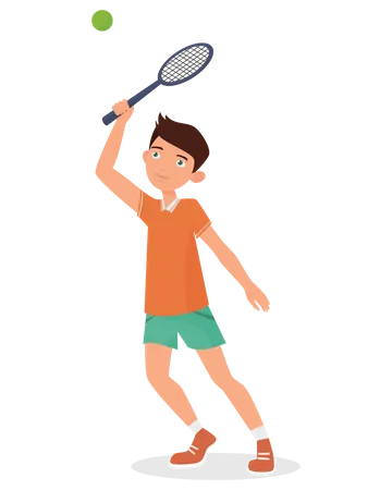 Enfant, garçon, jouer au tennis  Illustration