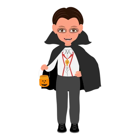 Un petit garçon porte un costume d'Halloween de Dracula  Illustration