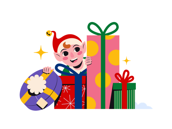 Enfant heureux avec des cadeaux de Noël  Illustration