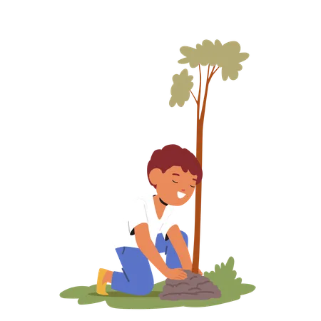 Enfant heureux qui plante  Illustration