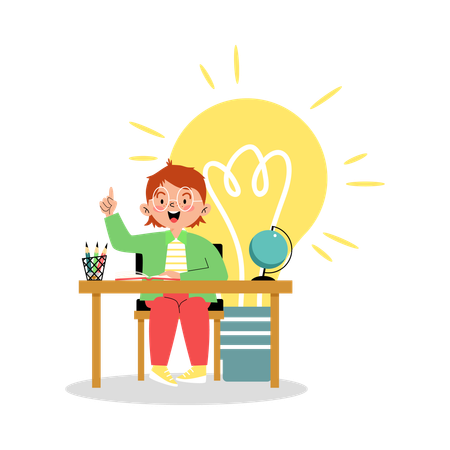 Un enfant intelligent qui étudie et qui a des idées  Illustration