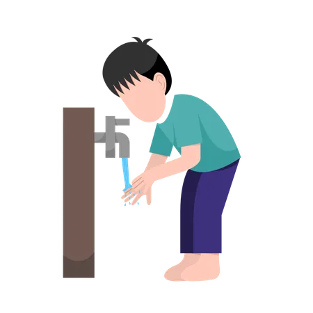 Enfant islamique faisant l'étape des ablutions  Illustration