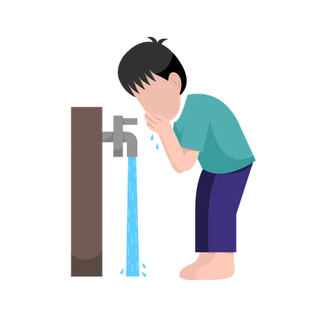 Enfant islamique faisant l'étape d'ablution  Illustration