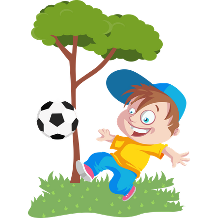 Enfant jouant au football dans le parc  Illustration