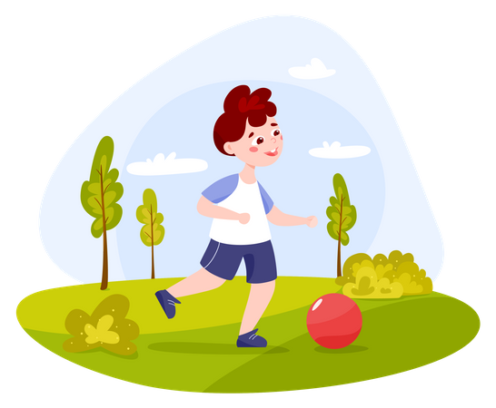 Enfant jouant avec le ballon dans le parc  Illustration