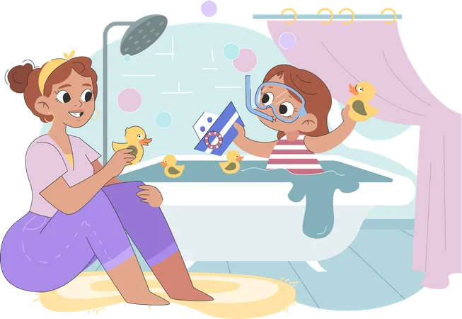 Enfant jouant dans la salle de bain  Illustration