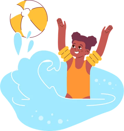 L'enfant joue au ballon dans la piscine  Illustration