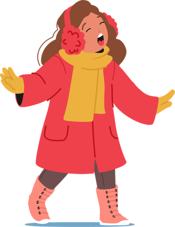 Enfant joyeux emballé dans une tenue d'hiver  Illustration