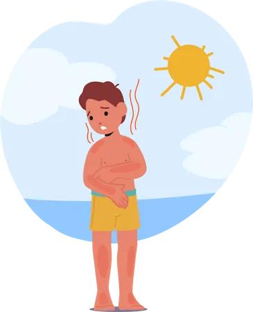 Enfant malheureux avec un coup de soleil douloureux sur la peau  Illustration