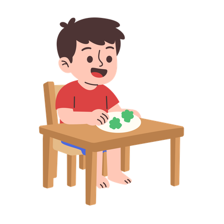 Enfant mangeant des légumes  Illustration